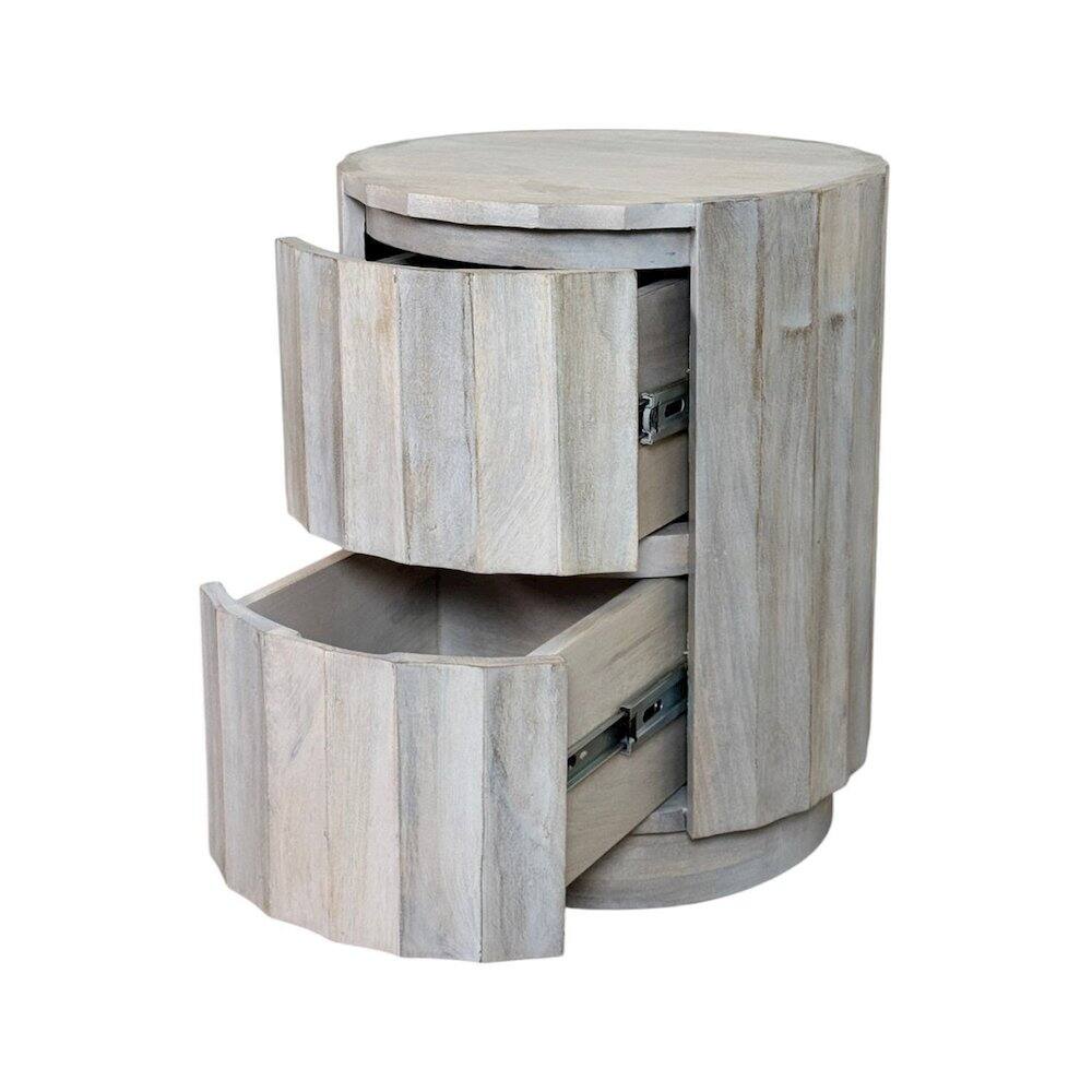 Alt View 2. Carolina Chair & Table - Harrison Groove 16"x 21" Round Scallop Accent Table with Drawers - Whitewash - Whitewash.