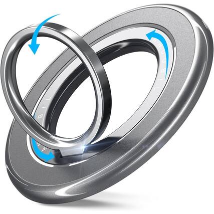 Front. PARKER SLATER - Sability Max Dual-Sided Magnetic Phone Ring Grip Stand for MagSafe iPhone 16–12 & Samsung S25 (Grey) - Grey.