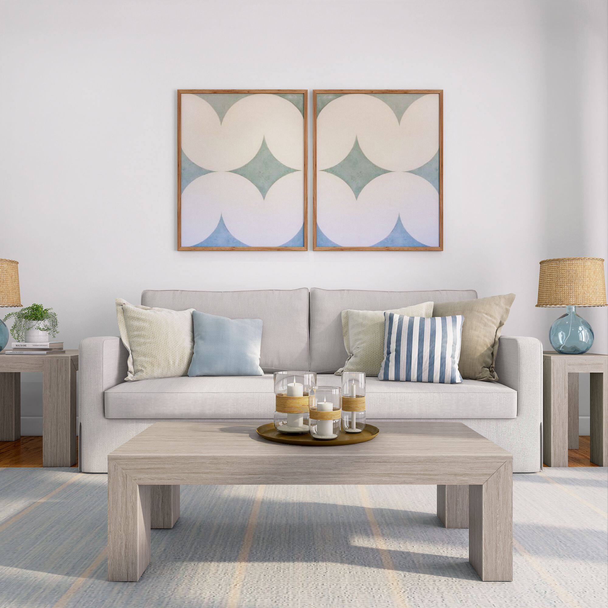 Alt View 1. Plank+Beam - Modern Rectangular Coffee Table (48in x 24in / 1220mm x 610mm), Seashell Wirebrush - Seashell Wirebrush.