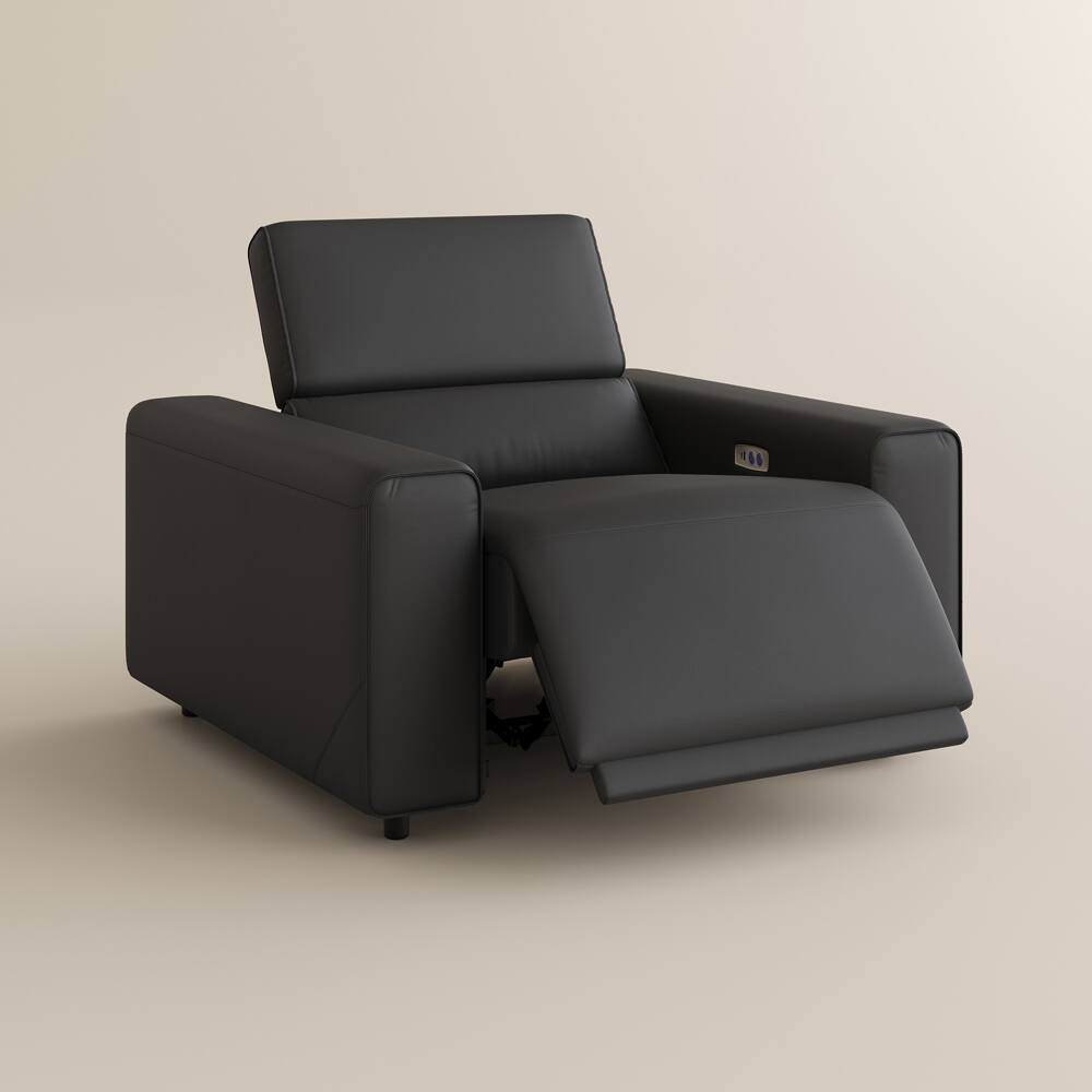 Alt View 9. POVISON - 48" Modern Power Reclining Sofa with Adjustable Headrest, Deep Seat, USB/USB-C Charging Port, Khaki - Black Sustainable Leather.