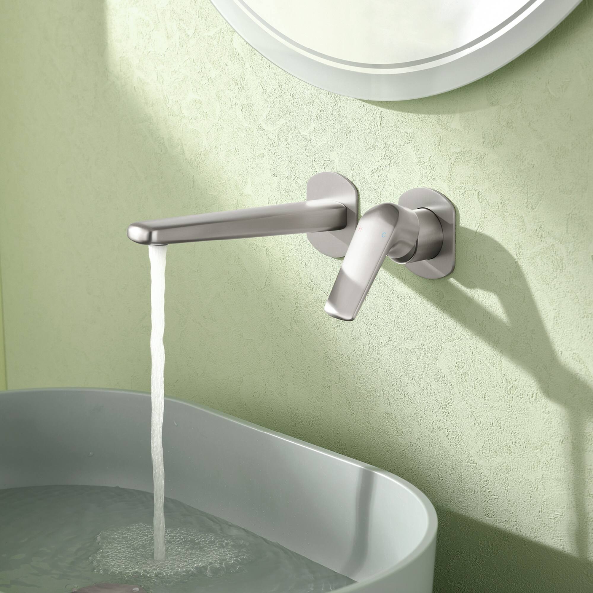 Alt View 1. Boyel Living - Brushed Nickel Wall Mounted Bathroom Faucet Solid Brass - Brushed Nickel.