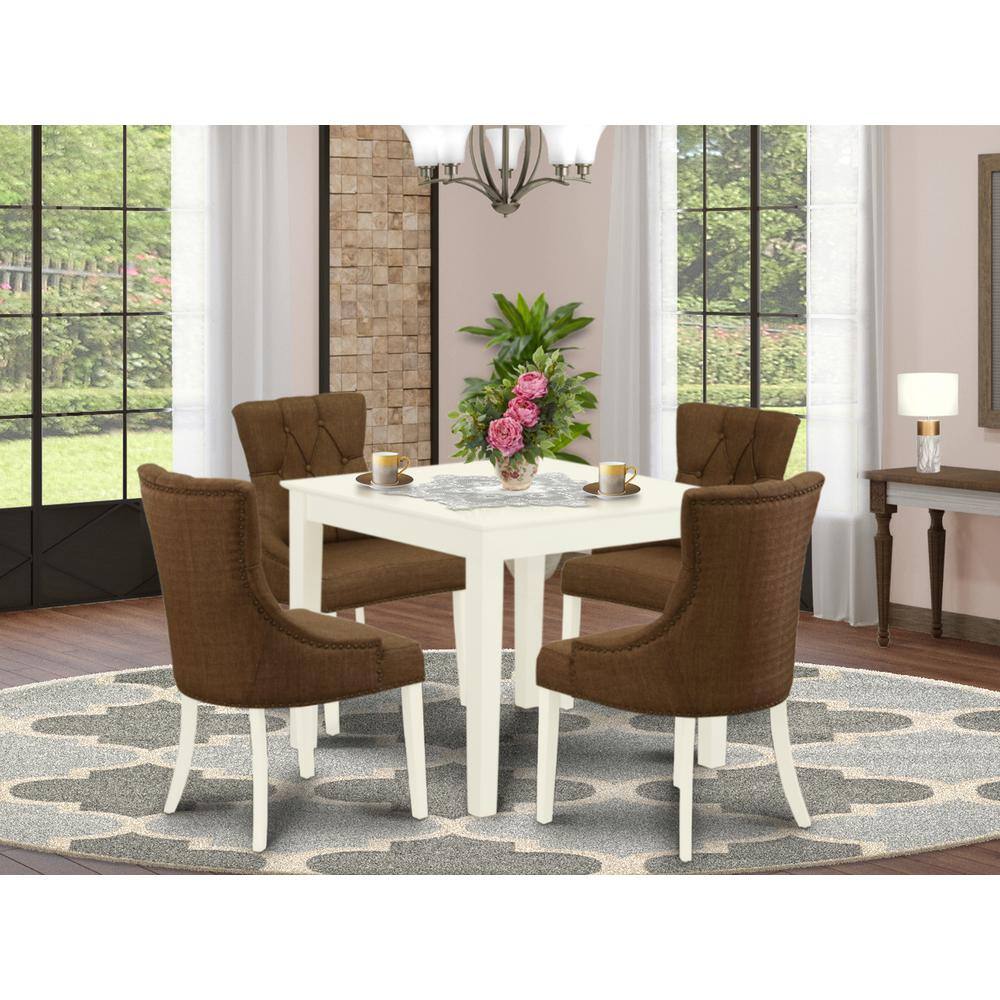 Left. East West Furniture - Dining Room Set Linen White - Brown.