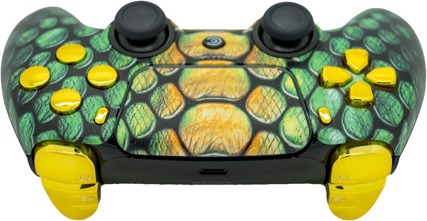 Back. Custom Controllerzz - Custom Wireless Controller for PS5 - Viper Grid & Gold Chrome Inserts.