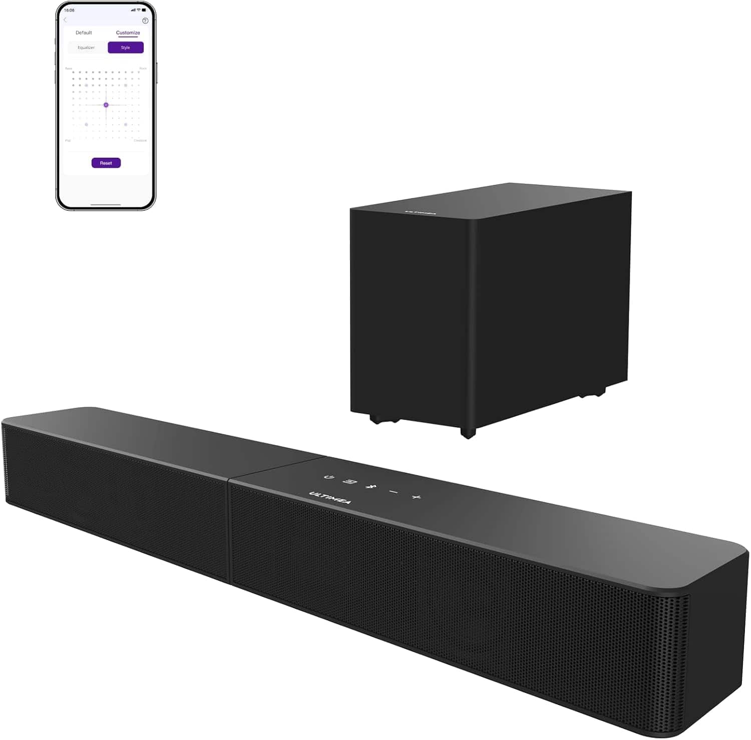 Ultimea - Poseidon R3T 2.1ch Soundbar with Wireless Subwoofer, BassMX & VoiceMX, App Control, Bluetooth, HDMI, 240W - Black