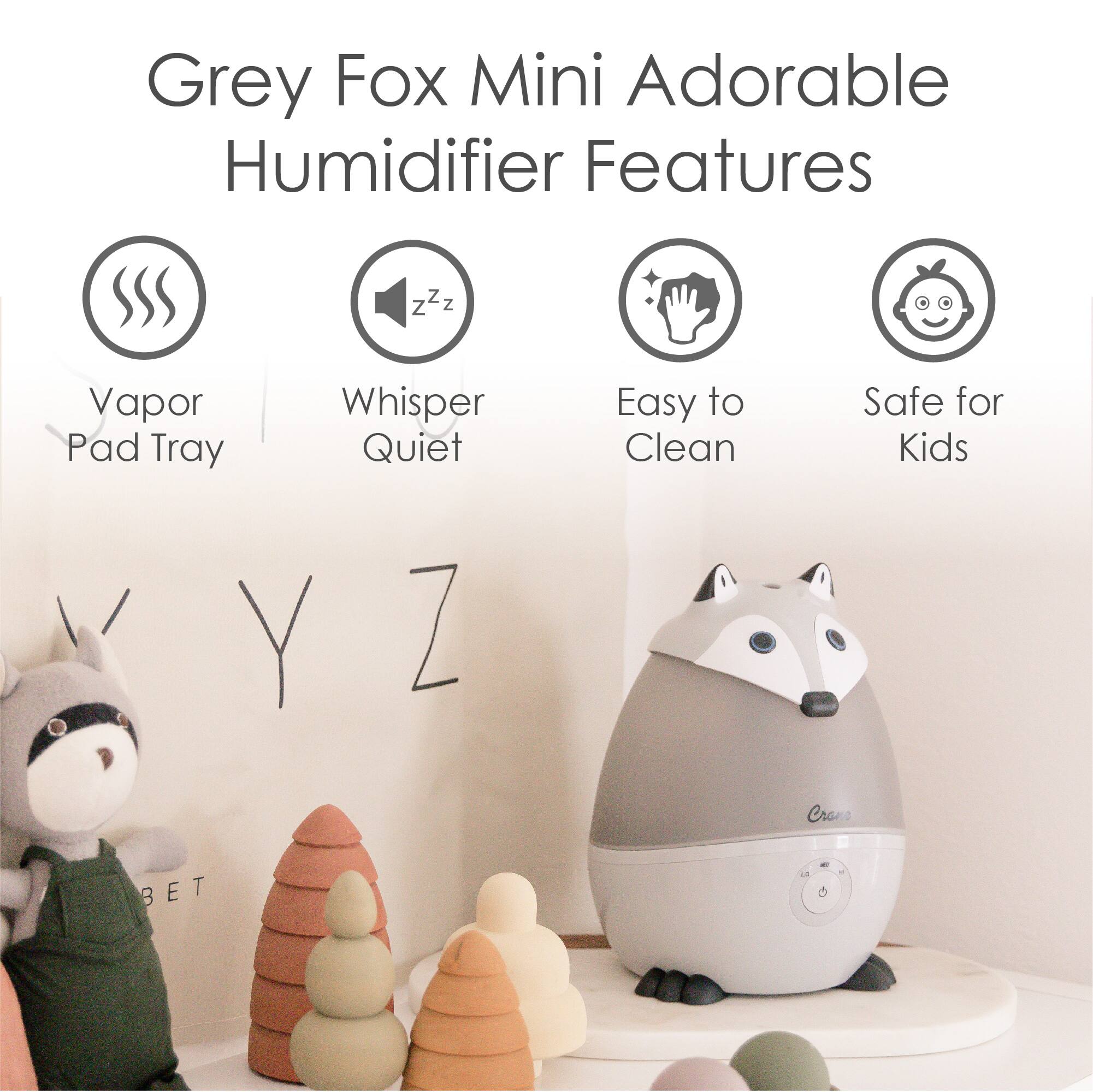 Left. CRANE - .5 Gal. Adorable Ultrasonic Cool Mist Humidifier Fox - Black/White.
