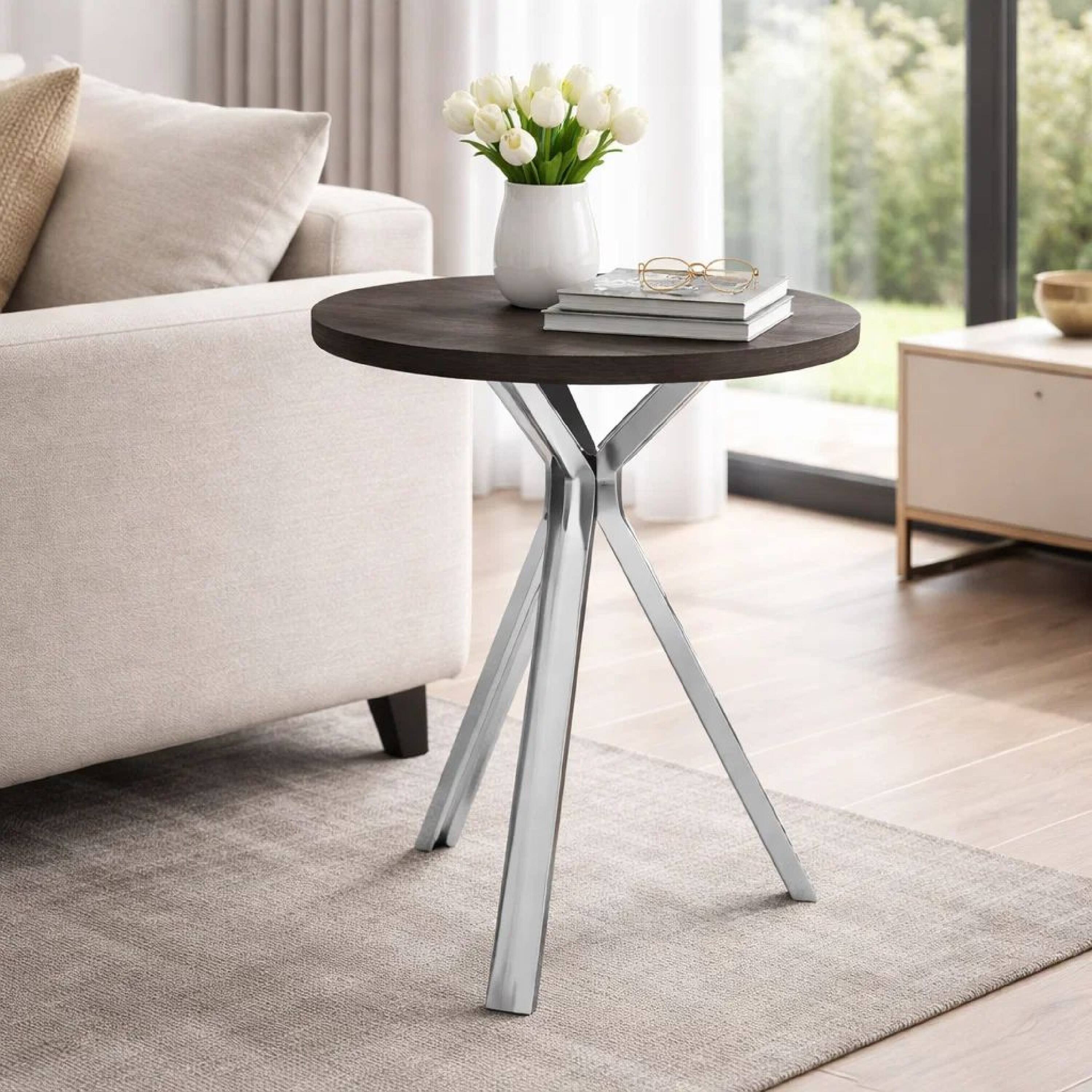 Alt View 3. Manhattan Lane - 43 Inch Modern Bar Table, Round Top, Polished Chrome Angled Legs - Gray, Chrome.