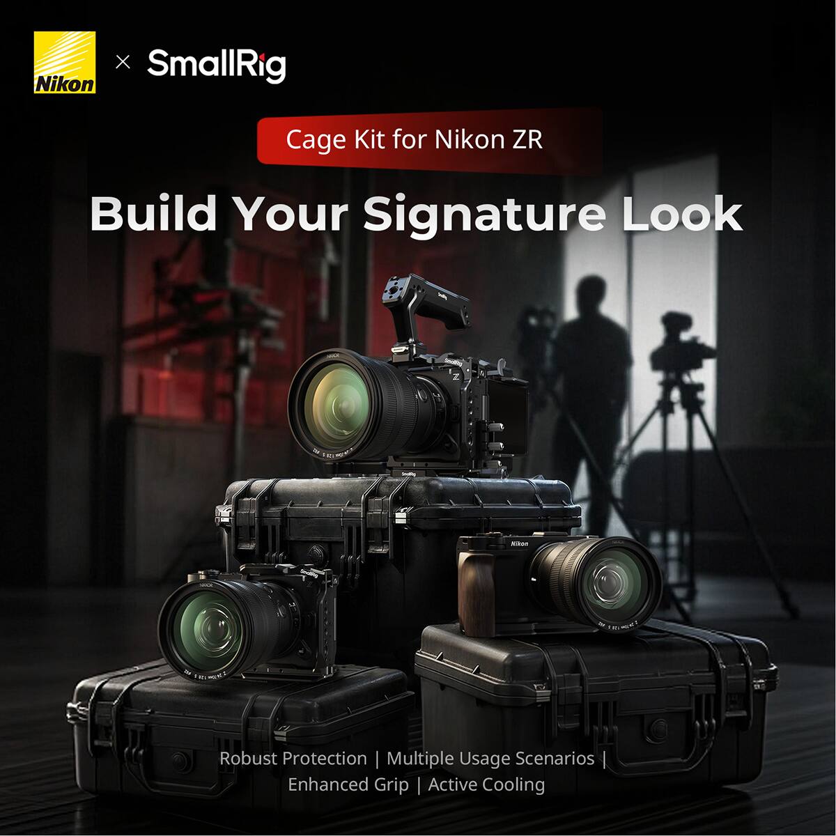 SmallRig Nikon Cage Kit for Nikon ZR  
Build Your Signature Look  
Robust Protection | Multiple Usage Scenarios | Enhanced Grip | Active Cooling