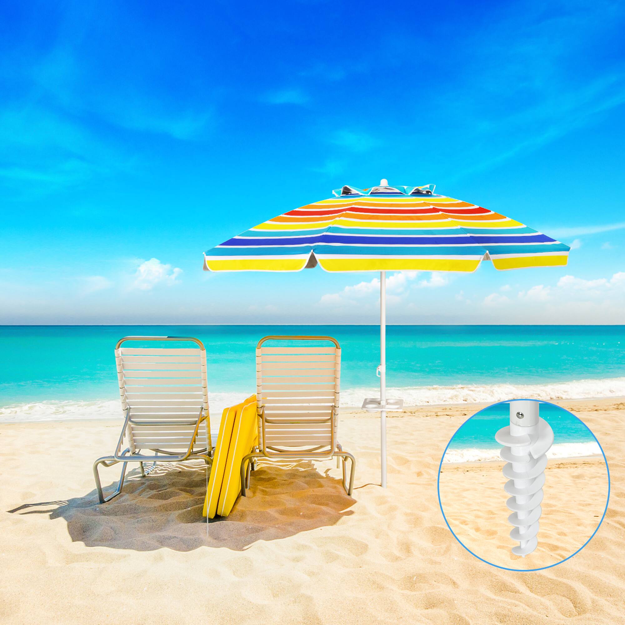 Alt View 3. Gymax - Gymax 7.2ft Beach Umbrella Outdoor Patio Garden w/ Carrying Bag Sand Anchor Rainbow - Rainbow.