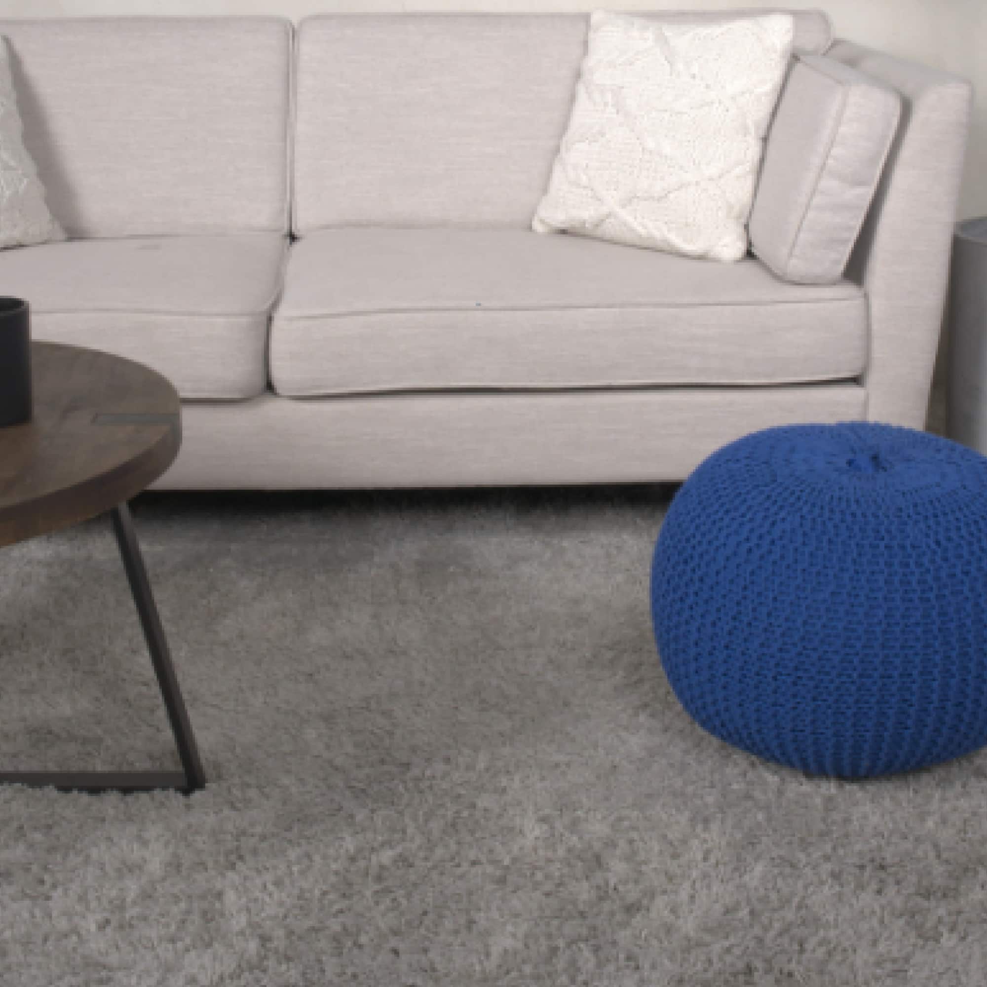 GOODSILO - Round Knitted Cotton Pouf Ottoman Floor Cushion Stylish Home Decor Accent Piece - Navy Blue