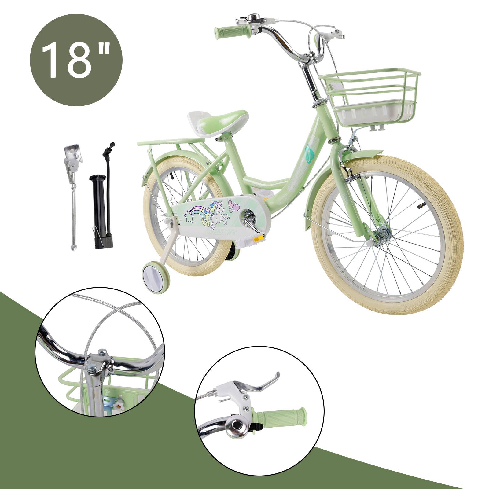Alt View 4. Topteng - 18" Girls Bike with Training Wheels, Basket & Rack - Adjustable Seat, Dual Brakes, High-Carbon Steel Frame, Green - Green.
