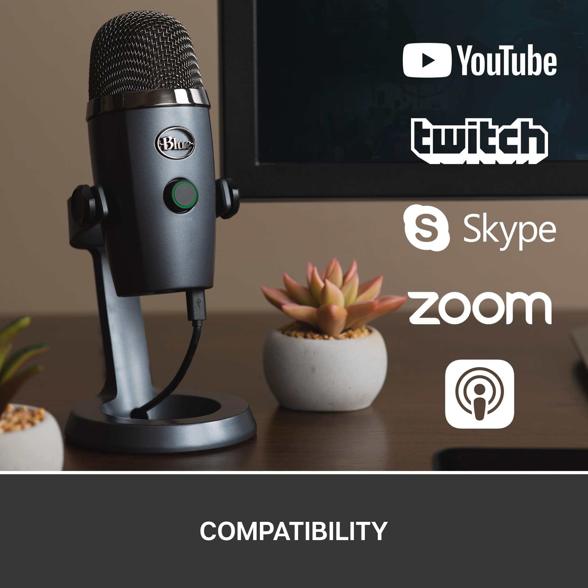 YouTube, Twitch, Skype, Zoom, and Compatibility.