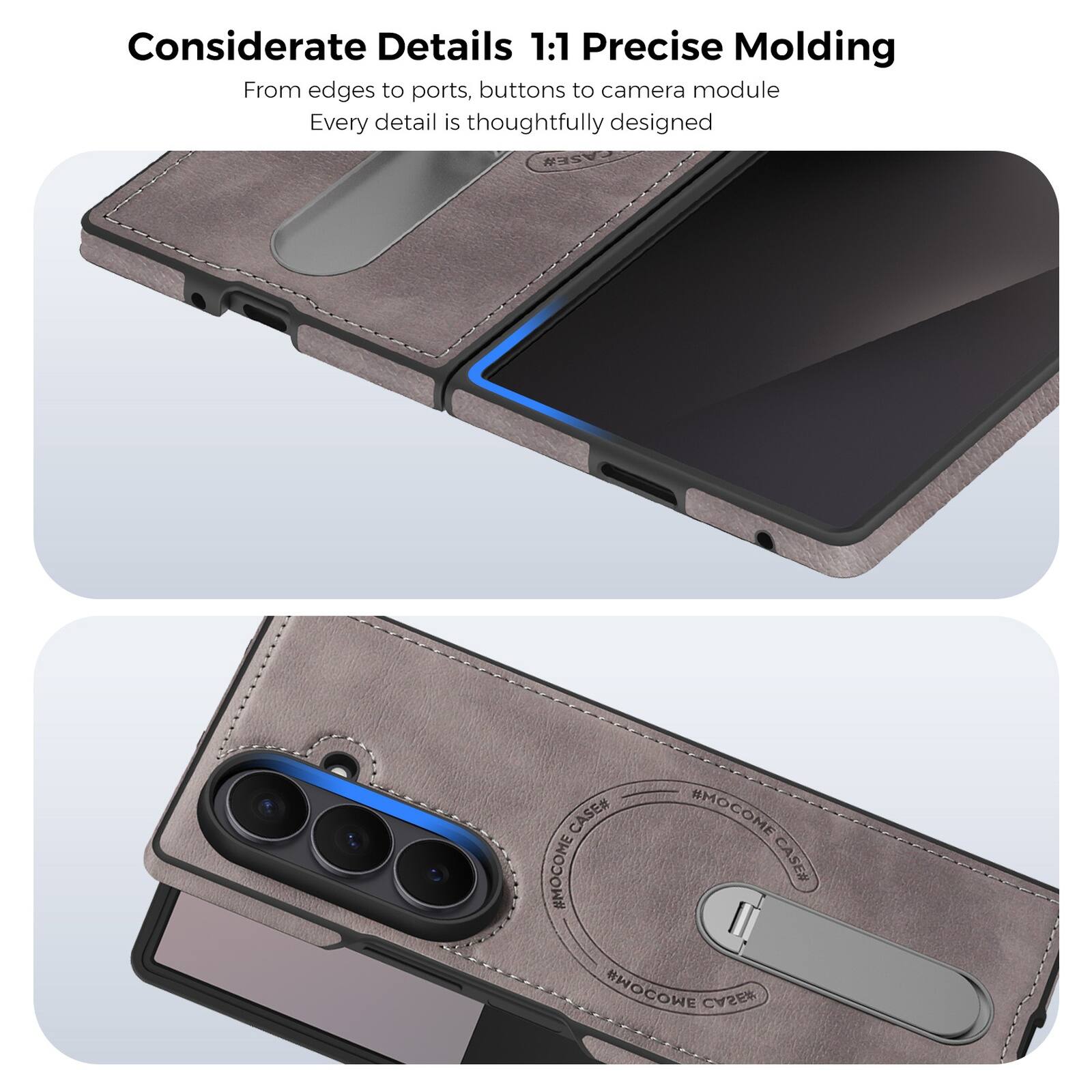 Considerate Details 1:1 Precise Molding  
From edges to ports, buttons to camera module  
Every detail is thoughtfully designed  

CASE# #MOCOME #MOCOME CASE# I #WOCOWE CASE#