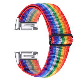 StrapsCo - Pattern Comfort Stretch Band Nylon Watch Strap For Fitbit Charge 6 - Rainbow