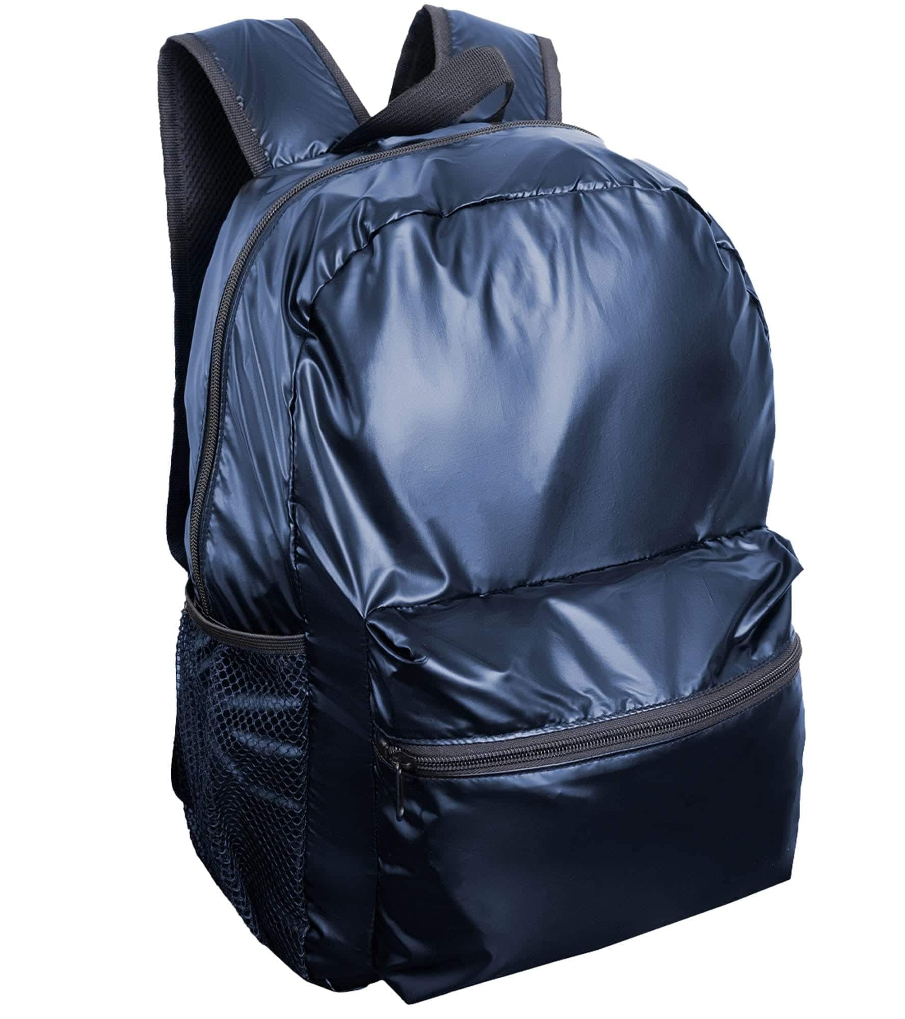 Boarding Pass - Recycled Nylon Metallic Foldable & Packable Pouch Backpack - Midnight Blue