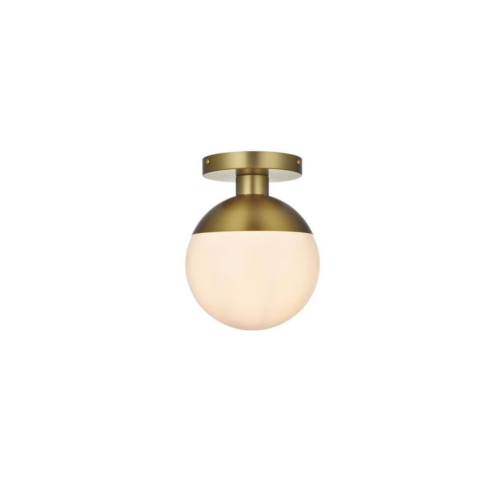 Back. Living District - Eclipse 8 Inch Flush Mount Ceiling Light Frosted White Shade in Satin Gold - Satin Gold And Frosted White.