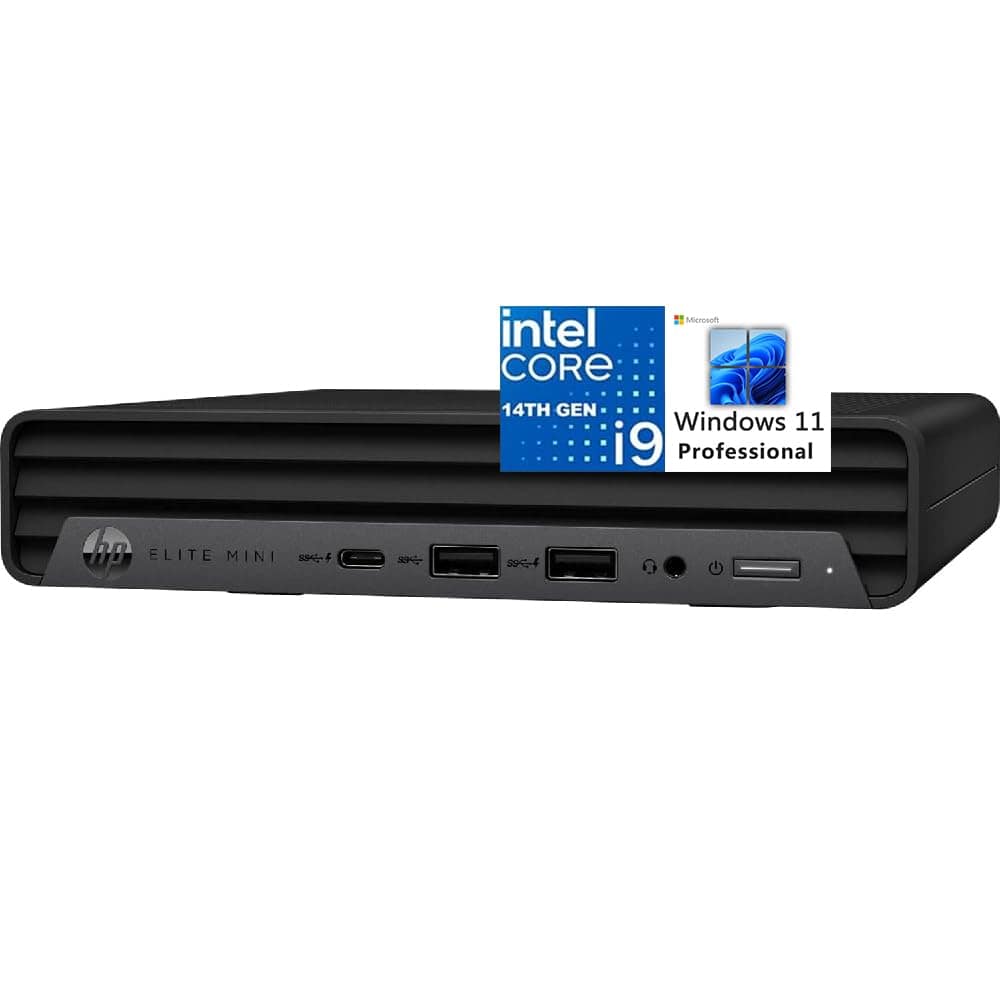 HP - Mini PC Desktop Computer, Elite Mini 800 G9 with Intel i9-14900T, 32GB RAM, 1TB SSD, Triple 4K Display, Windows 11 Pro - Black