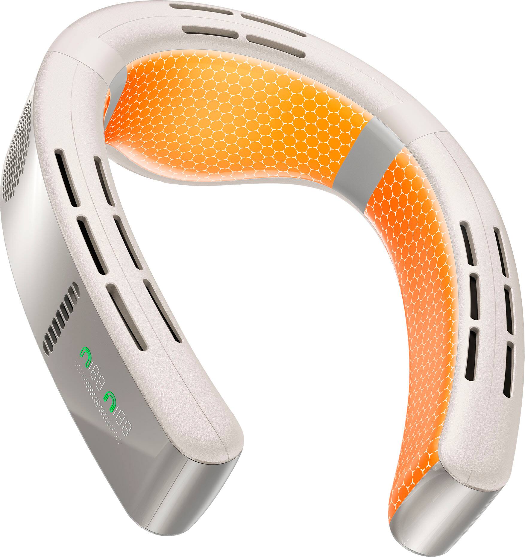 Left. TORRAS - COOLiFY Cyber Neck Air Conditioner, Cooling, Heating, and Fan Rechargeable with 6000mAh - Glacial White.