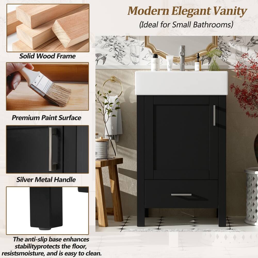 Modern Elegant Vanity (Ideal for Small Bathrooms)

Solid Wood Frame

Premium Paint Surface

Silver Metal Handle

The anti-slip base enhances stability, protects the floor, resists moisture, and is easy to clean.