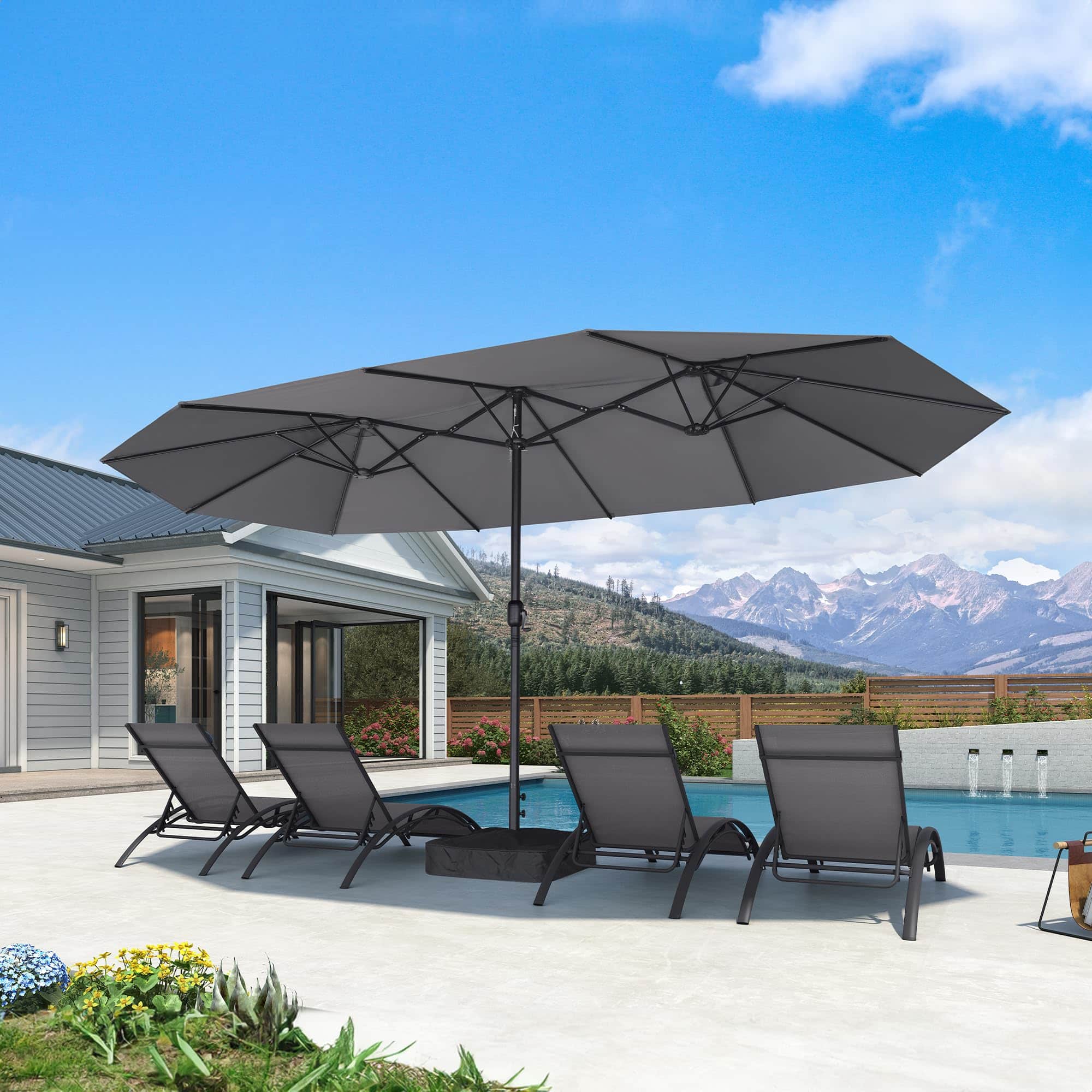 Photos - Parasol Leaf PURPLE  - 15 ft. Patio Market Umbrella with Base Double-Sided Outdoor Table Sun Umbrellas with Crank for Pool Beach Deck 
