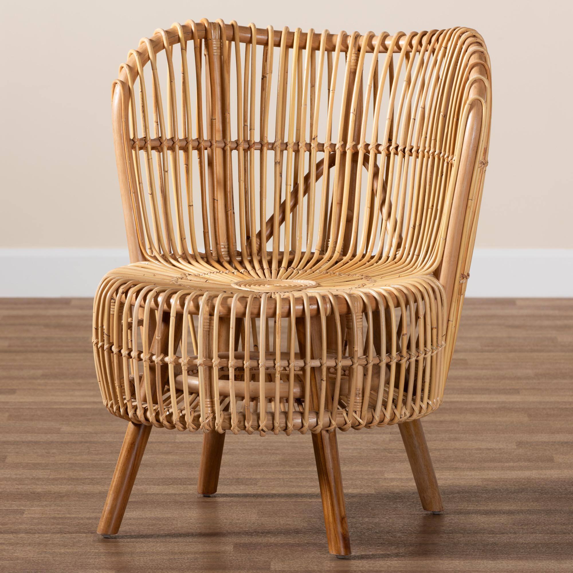Alt View 5. bali & pari - Nagoya Modern Bohemian Natural Rattan Wide Seat Lounge Chair - Natural Brown.