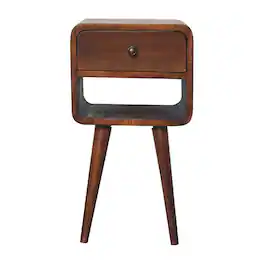 Artisan Furniture - Solid Wood Mini Curve Lower Nightstand, 1 Drawer, 1 Open-slot, Nordic legs, Brown - Chestnut