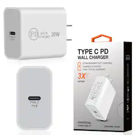 Reiko - 20W Power Delivery Travel Wall Charger Adapter With Type-C Port In - White