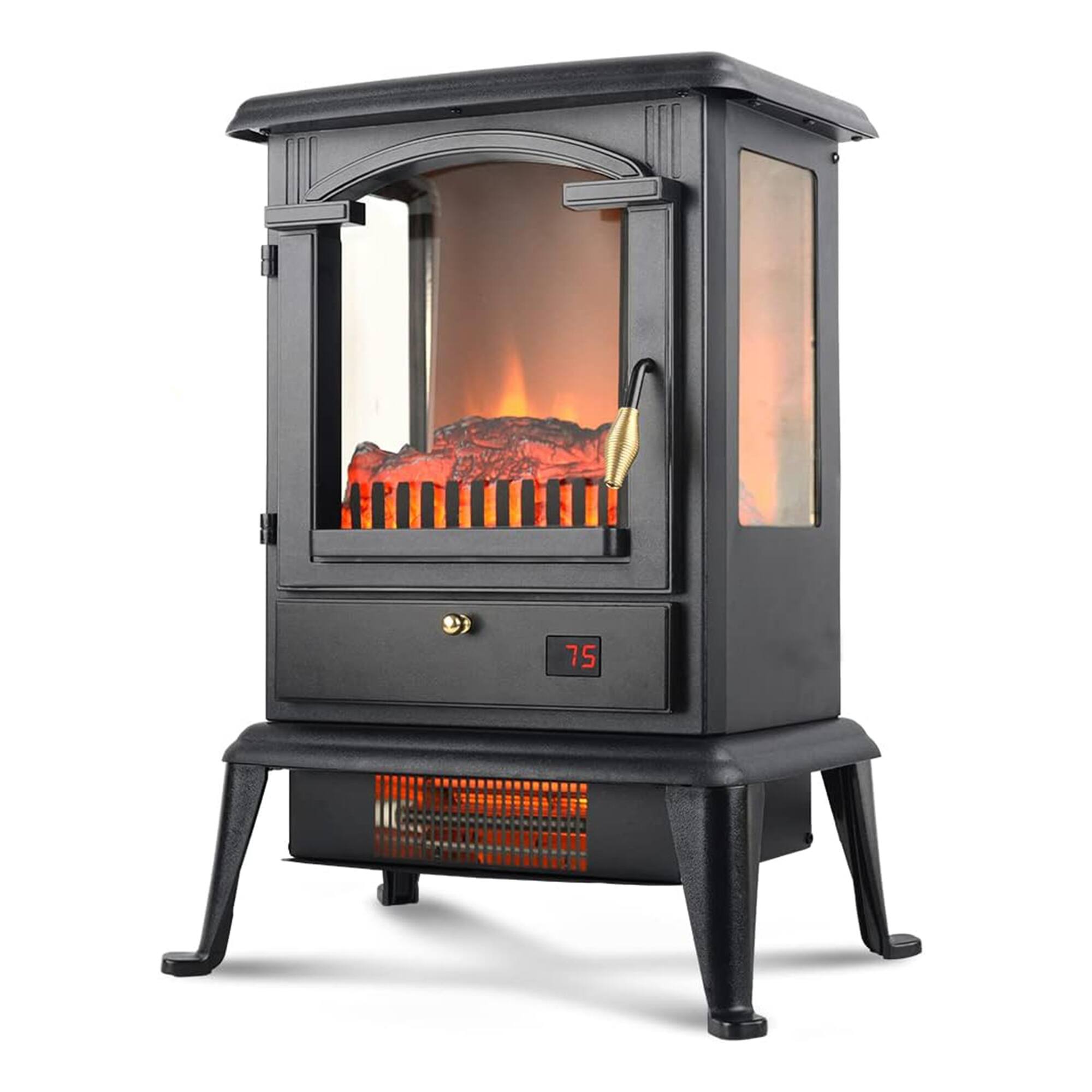 Alt View 1. Voltorb - VOLTORB Freestanding Portable Electric Fireplace Heater Stove w/Remote Control - BLACK.