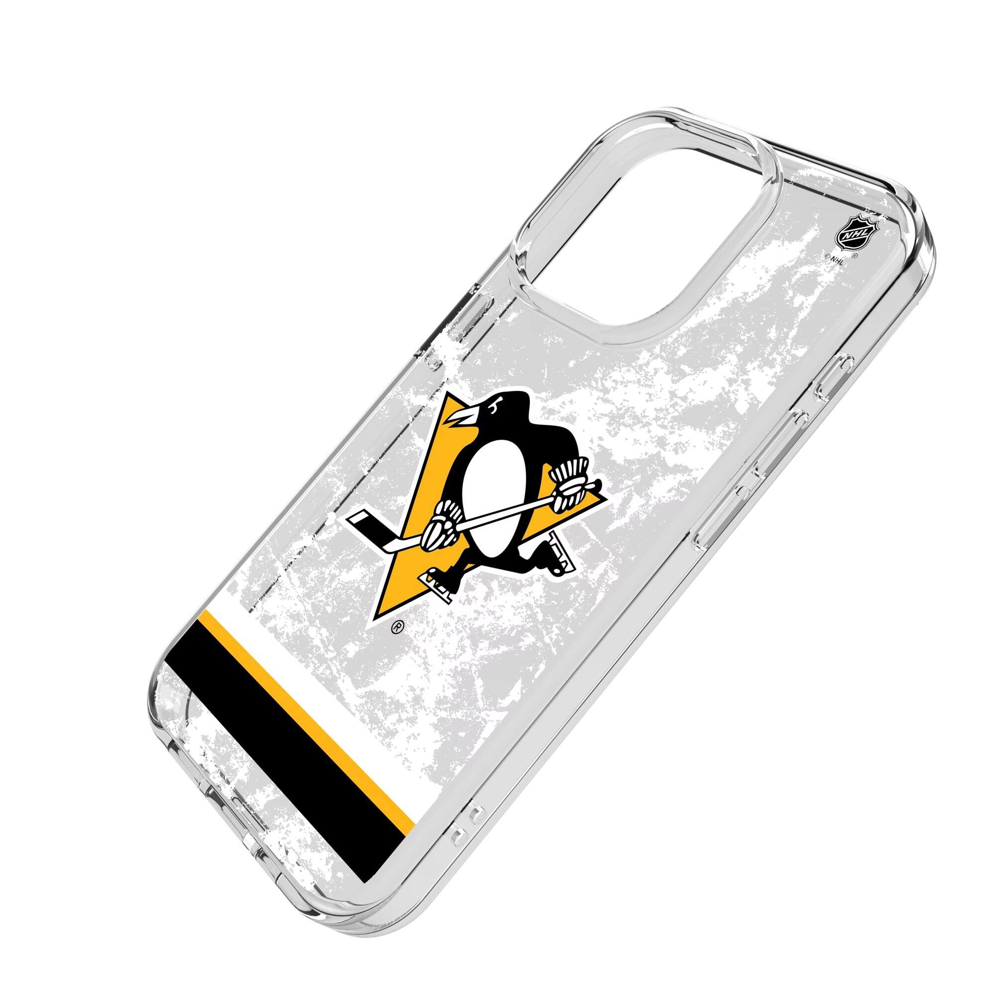 Alt View 1. Keyscaper - Pittsburgh Penguins iPhone Stripe Clear Ice Case - 13 Pro Max - Multicolor.