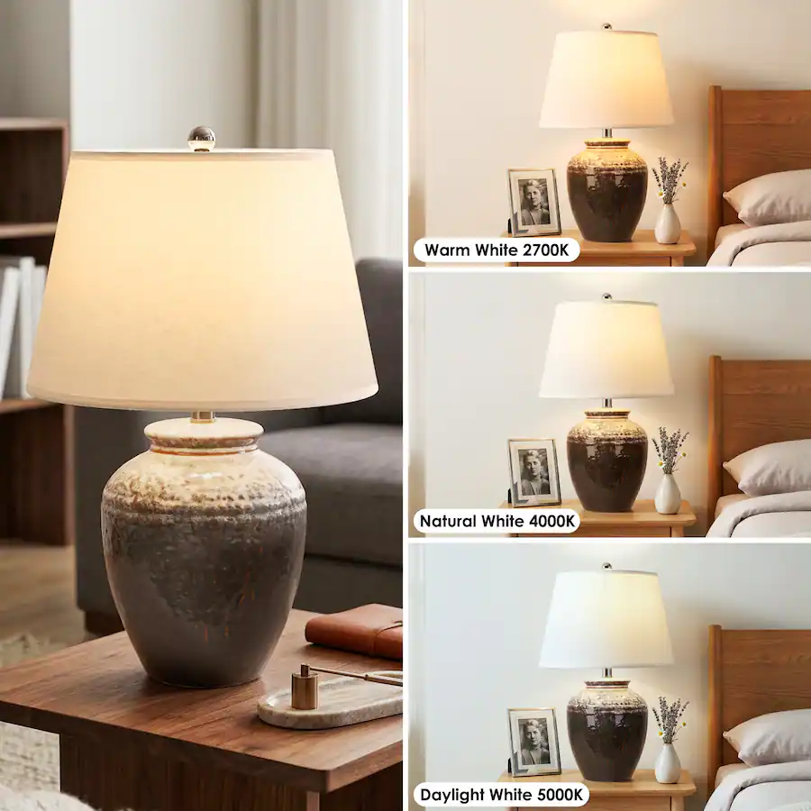 Farm Table Format partphoner Brown & White Farmhouse Ceramic Table Lamp Brown+white ...
