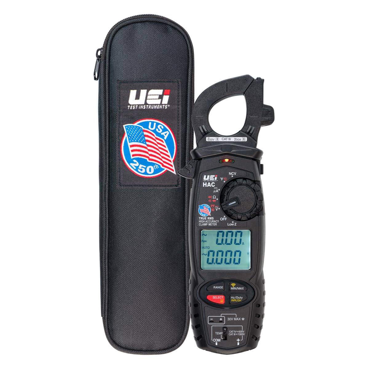 USI TEST INSTRUMENTS USA 250

voc 1 CAT M 200A f NCV UEI  Au 0

TRUE RMS OFF HIGH ACCURACY CLAMP METER Low Z 000 AUTO 0000
RANGE MIN/MAX
SELECT
HJ Duty INRUSH
30V MAX #
TEMP
CAT Vx665000 0 CAT 84 1000
COM
