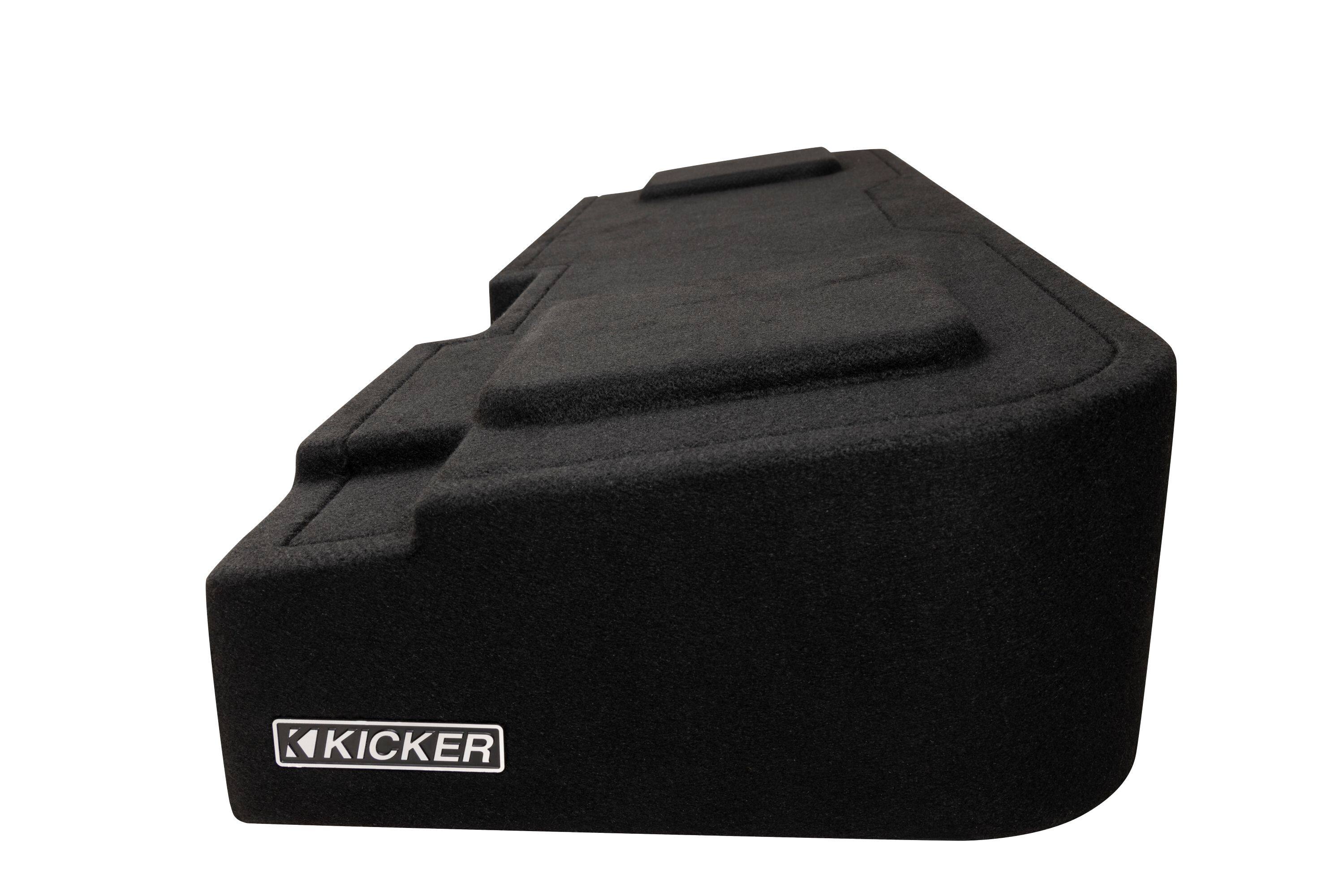 Angle. KICKER - L7T Custom Fit Dual 10" 2-Ohm Down Firing Enclosure Subwoofer for Select Chevy Silverados/GMC Sierra Crew Cabs - Black.