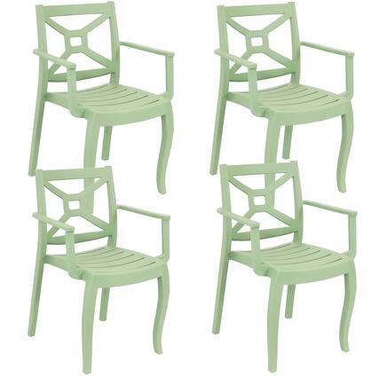 Front. Sunnydaze - Tristana Plastic Stackable Patio Armchair - Set of 4 - Green.
