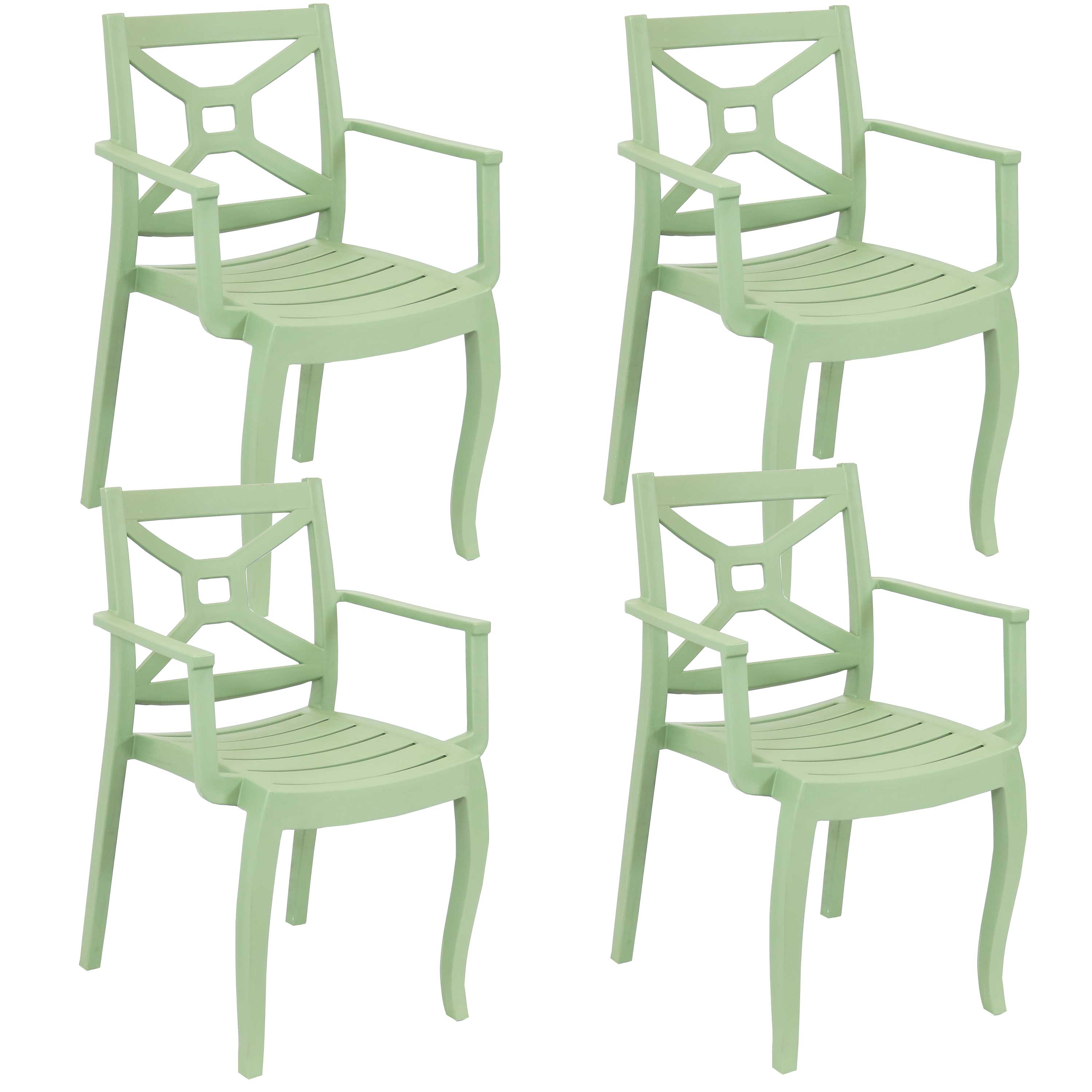 Front. Sunnydaze - Tristana Plastic Stackable Patio Armchair - Set of 4 - Green.