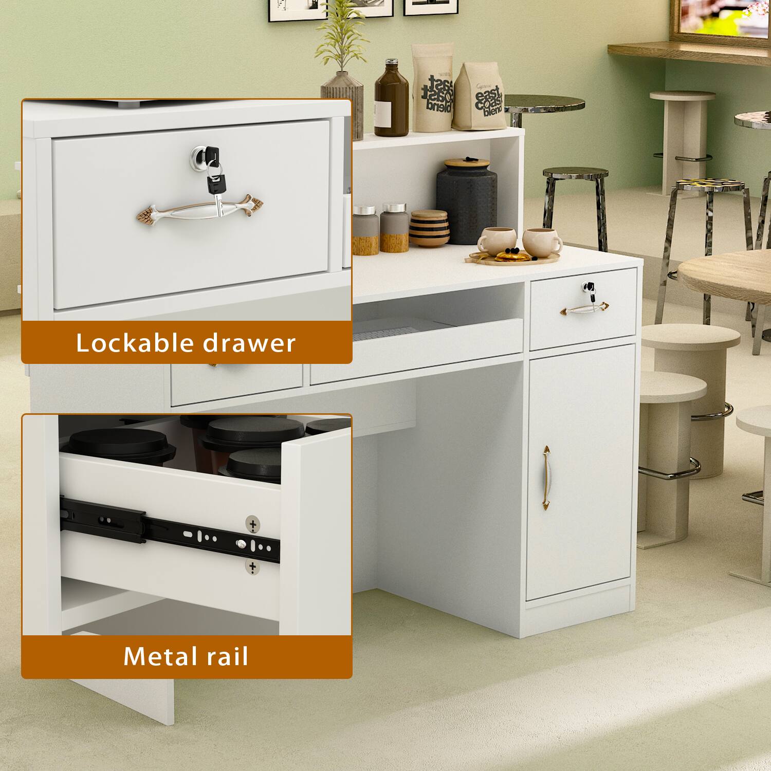 Lockable drawer, Metal rail