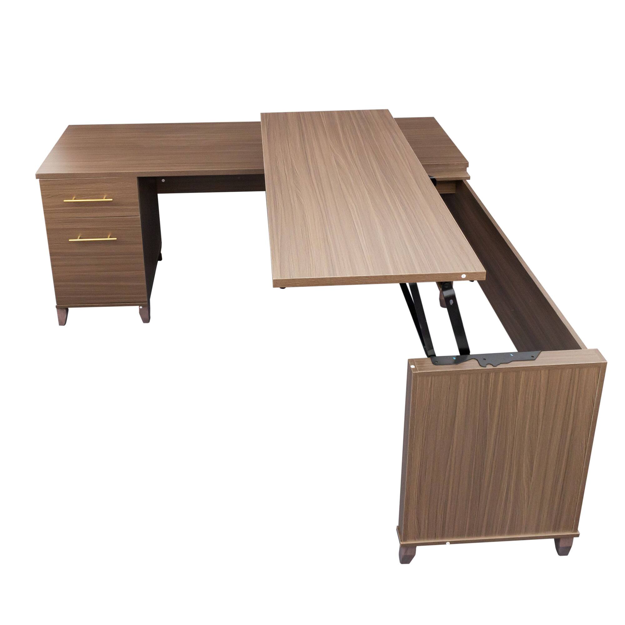 Alt View 5. JOMEED - JOMEED Adjustable 3 Position Sit to Stand L Shaped Office Desk with File Cabinet - Brown.