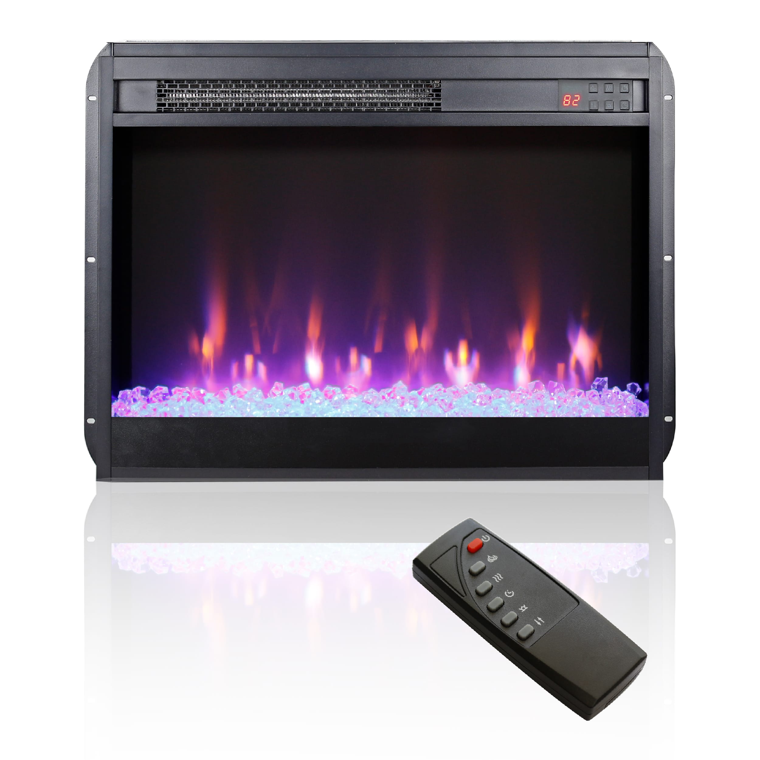 Mondawe - 23" Ultra-Thin Electric Fireplace Insert with Crystal and Side Lights - Black