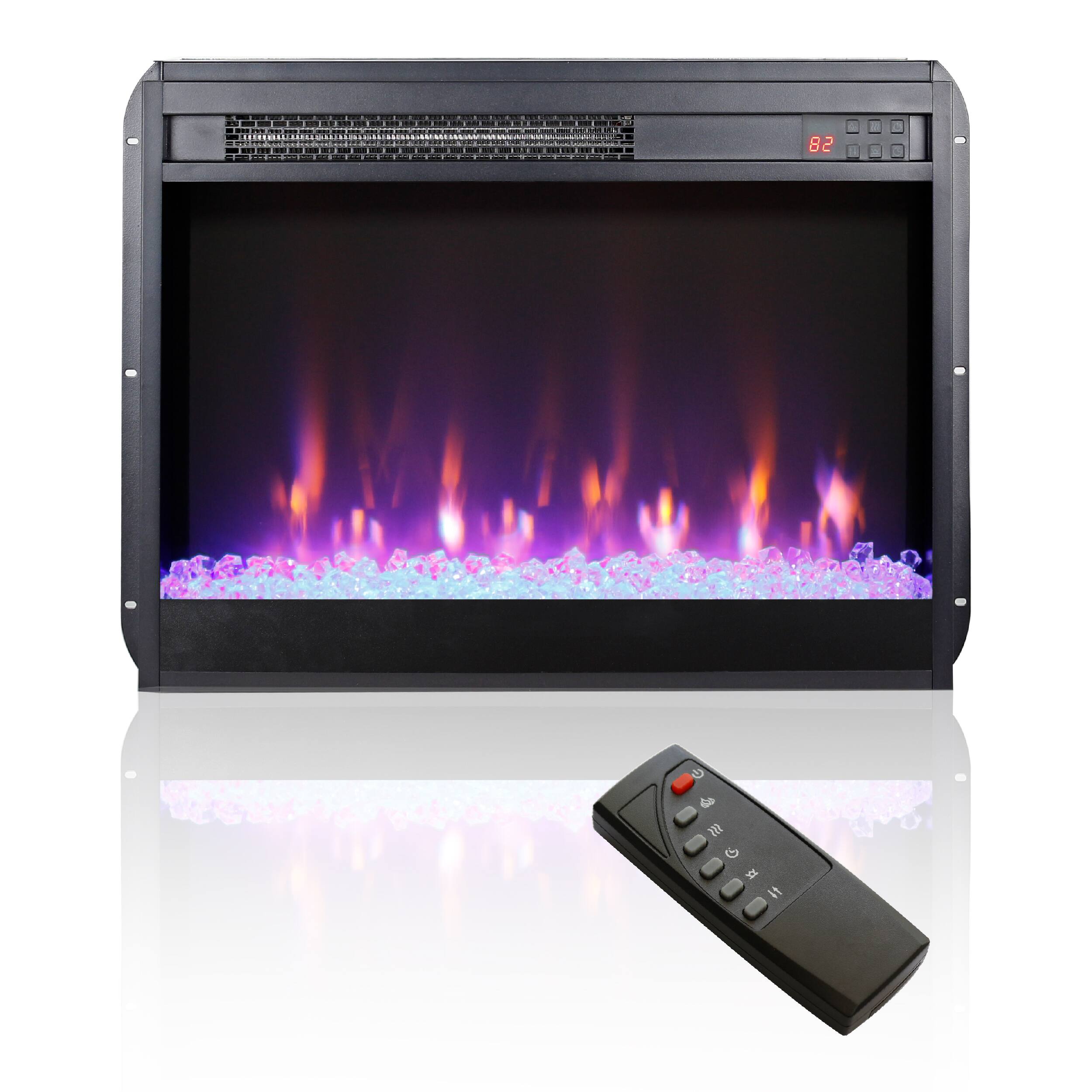 Front. GOODSILO - 23 Inch Electric Fireplace Insert - Ultra Thin Heater with Crystal & Realistic Flame - Antique Black.