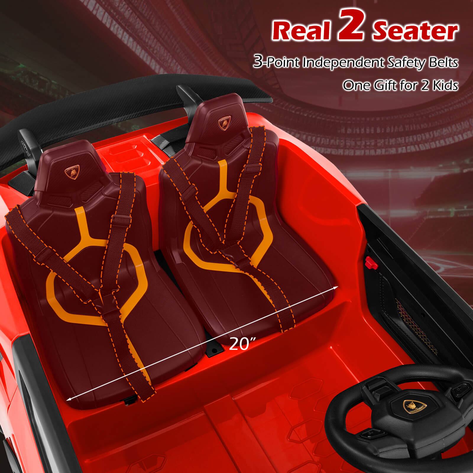 Real 2 Seater  
3-Point Independent Safety Belts  
One Gift for 2 Kids  
20"