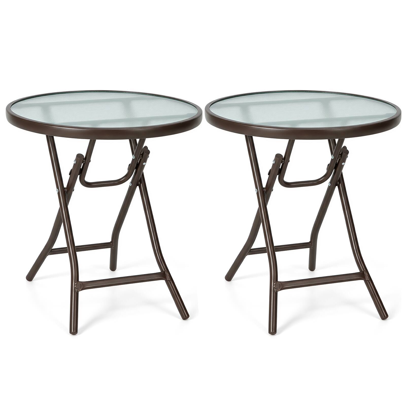 Alt View 8. Costway - Costway 2 PCS Patio Side Coffee Table, 18" Round Bistro Table with Tempered Glass Tabletop - Brown.