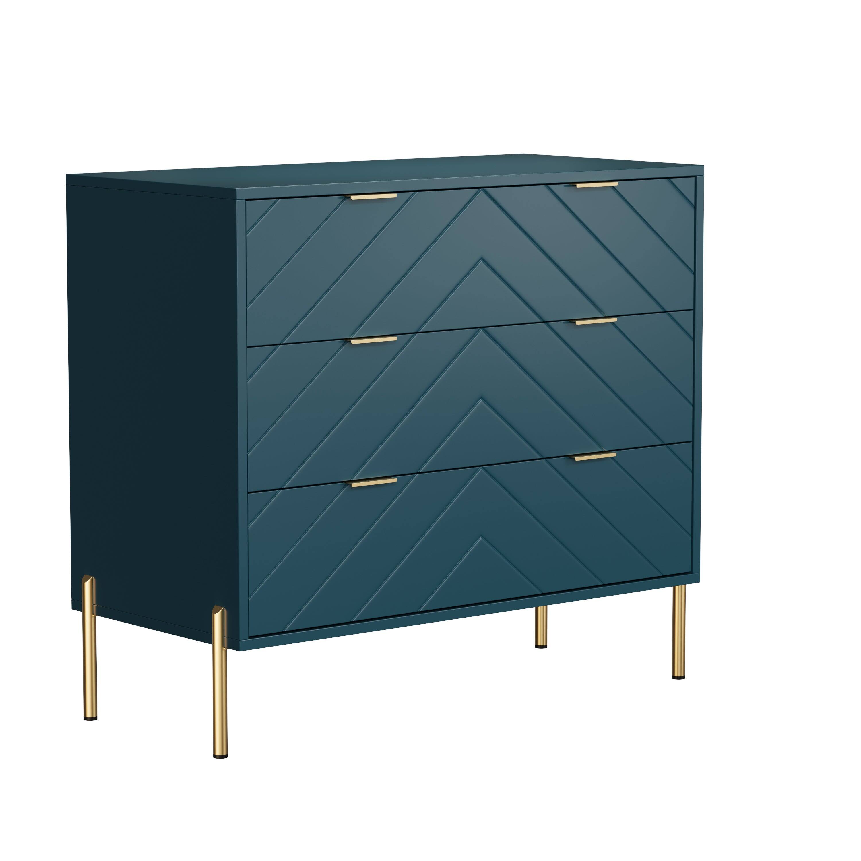 Alt View 1. Boyel Living - Modern 3 Drawer Dresser Chest with Gold Metal Legs - Green.