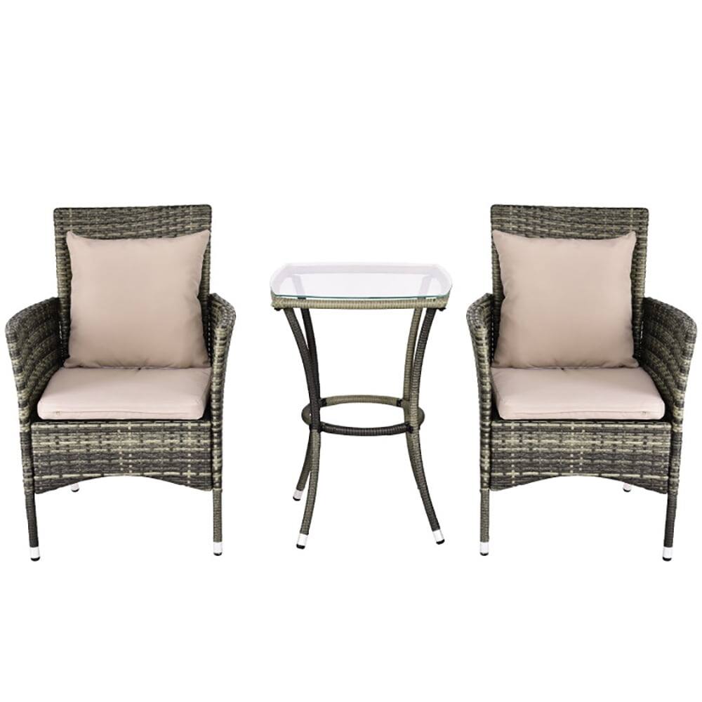 Front. Pefilos - 3 Pieces Patio Rattan Chairs and Table Set with Cushions, Gray Rattan Chair Set, 2 Chairs + Coffee Table, Waterpro - Gray.
