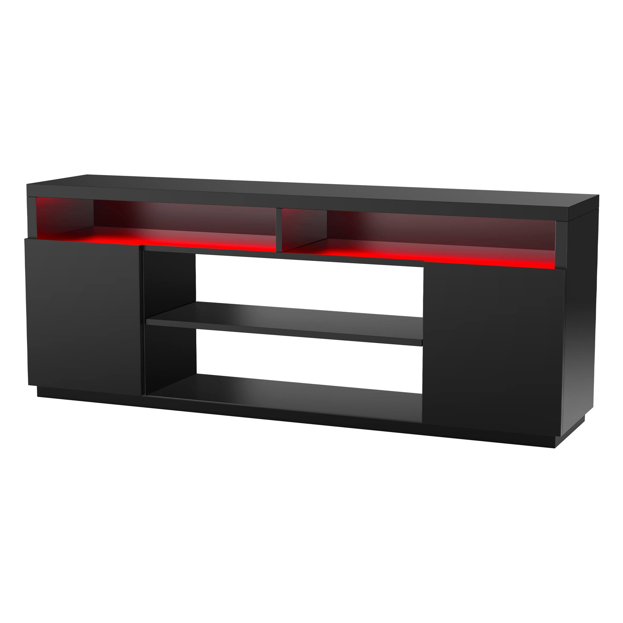 Alt View 4. Ihomeadore - 68" White LED TV Stand Media Console with Adjustable Open Shelves for TVs up to 78" - White.