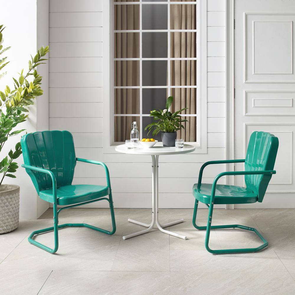 Alt View 9. Crosley Furniture - Ridgeland 3Pc Retro Outdoor Bistro Set - Bistro Table & 2 Chairs - Turquoise Gloss.