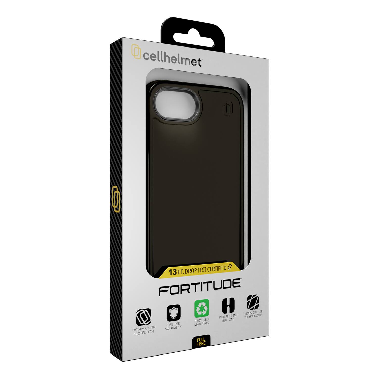 cellhelmet  
FORTITUDE  

13 FT. DROP TEST CERTIFIED  

- RECYCLED MATERIALS  
- INDEPENDENT BUTTONS  
- CROSS-SUFFUSE TECHNOLOGY  

DYNAMIC LINK PROTECTION  
LIFETIME WARRANTY  

PULL HERE
