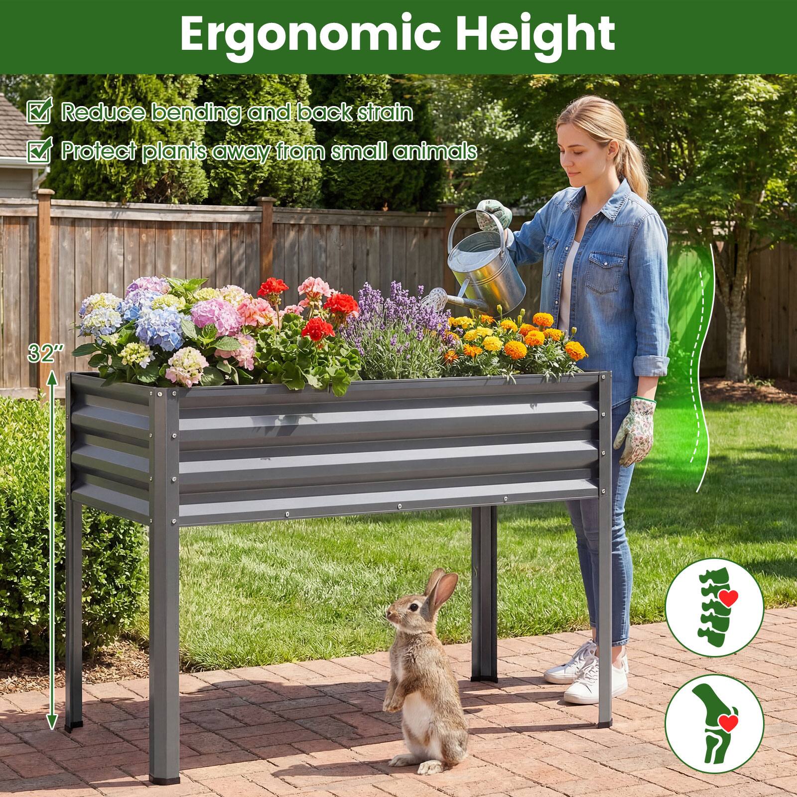 Ergonomic Height

- Reduce bending and back strain
- Protect plants away from small animals

32"