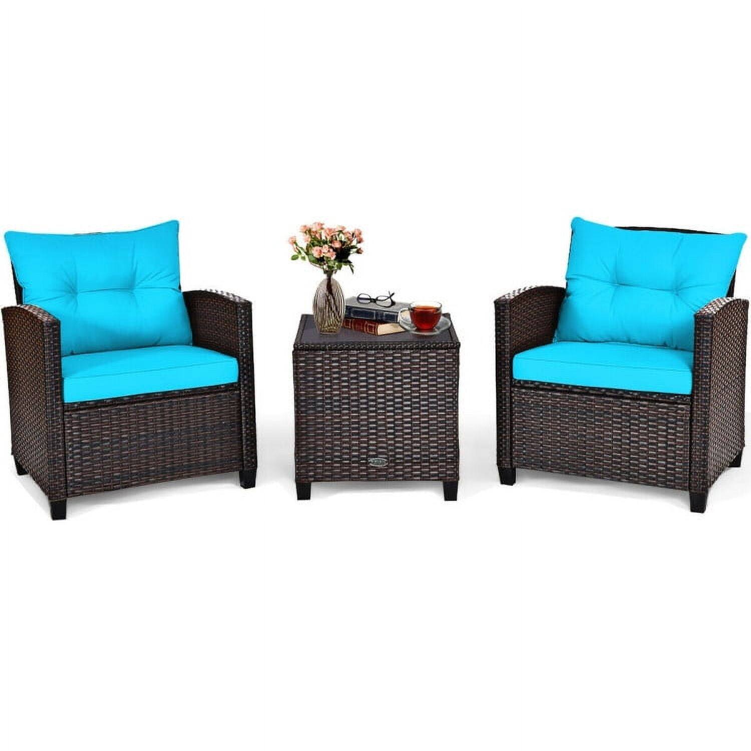 Alt View 1. Kadyn - 3 Pcs Patio Rattan Furniture Set , Wicker Furniture Sets, Patio Conversation Sets, Cushioned Conversation Set - Blue.