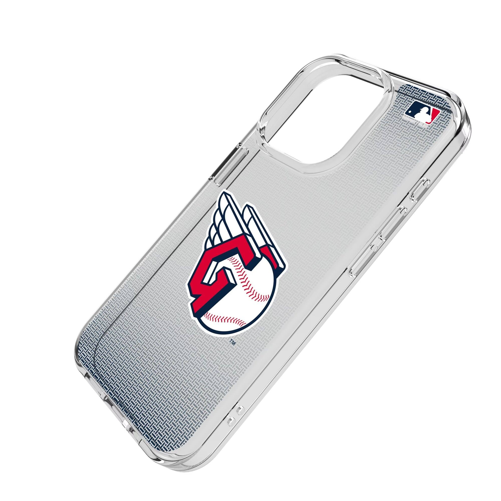 Alt View 1. Keyscaper - Cleveland Guardians Linen Logo iPhone Clear Case - 13 mini - Multicolor.