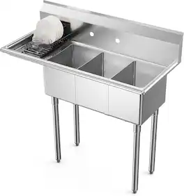 Winado - 43.9"L x 20"W x 43.3"H Freestanding Stainless Steel Utility Sink with Left Side Panels & 3 Compartment for Restaurants - Silver