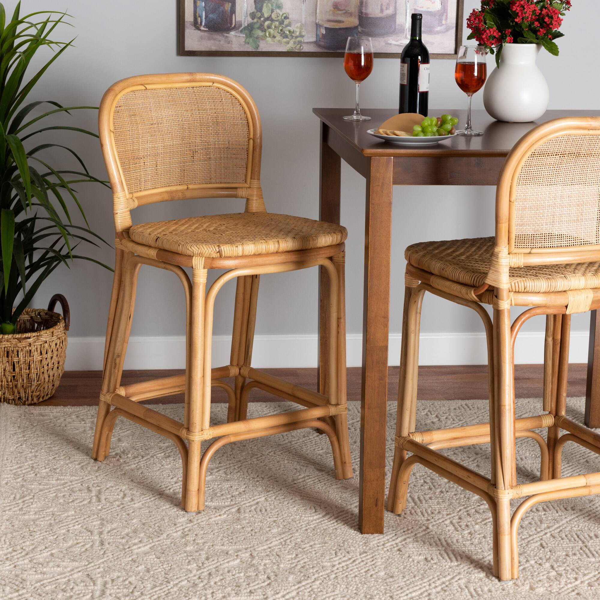 Alt View 4. bali & pari - Adrena Modern Bohemian Natural Rattan Counter Stool - Natural Brown.