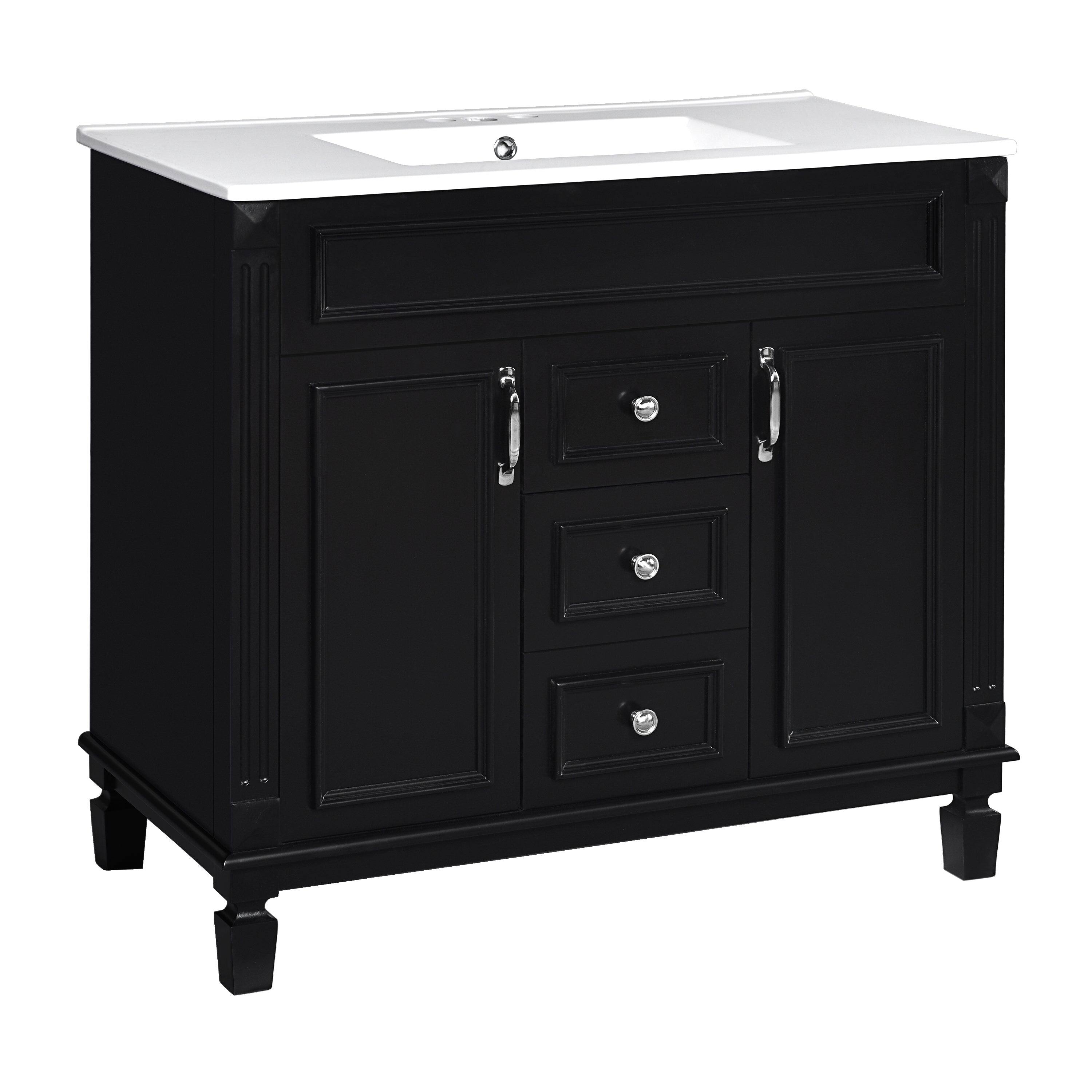 Alt View 10. Boyel Living - 36 Inch Bathroom Vanity with Ceramic Sink 2 Doors 2 Drawers Black - Black.